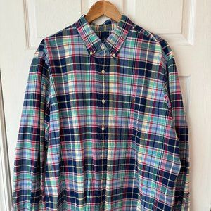 Polo Ralph Lauren Men's Green Paid Oxford Long Sleeve Shirt - XXL